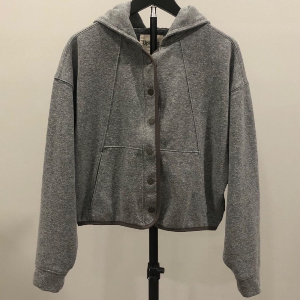 UpWest Cropped Hooded Snap Front Sweatshirt Gray Cozy Lounge Hoodie XS